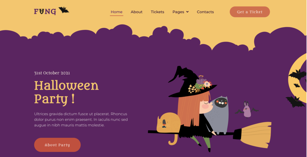 Fang - kids party planner WordPress website